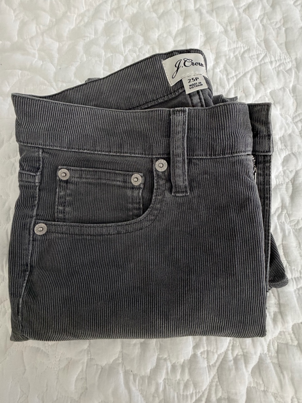J. Crew Women's Gray Corduroy “Vintage Straight” Pants - Size 25P